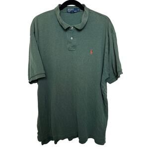 Polo Ralph Lauren Green Custom Fit Mesh Polo Orange Pony Logo XL Preppy Classic